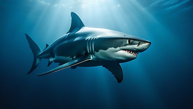 fantasy shark deity misty smoky background mysterious portrait cinematic poster style