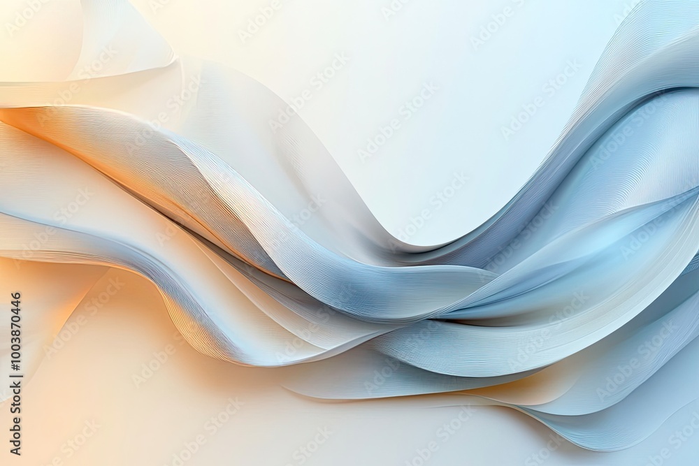 Poster abstract wavy lines in soothing blue and orange hues, creating a sense of motion and tranquility in 