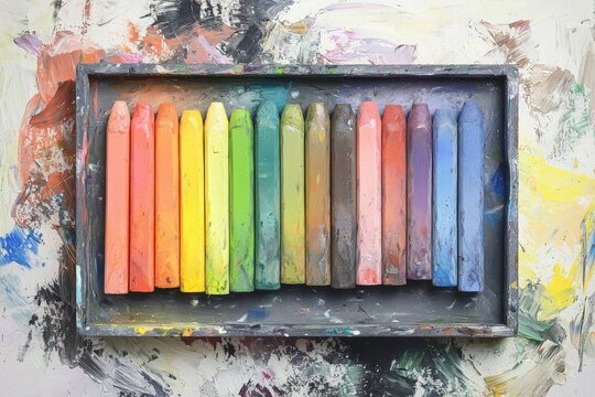 Colorful Pastels Sticks in a Wooden Box