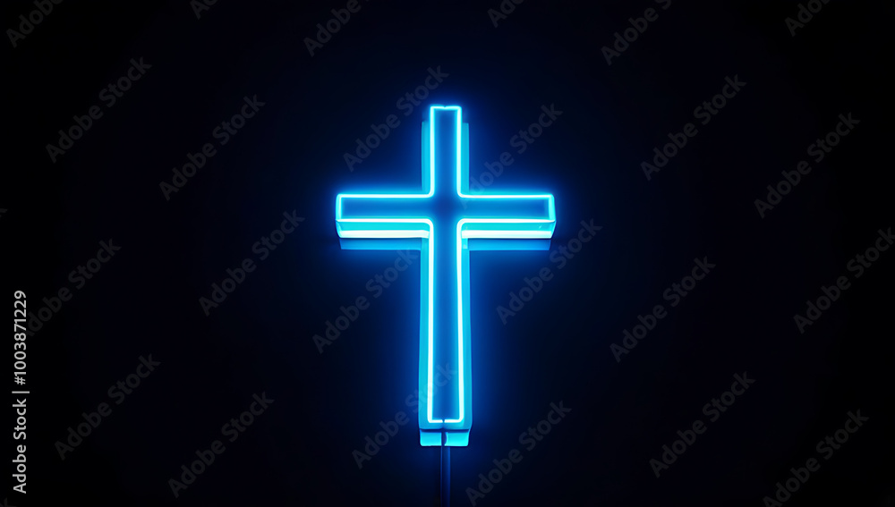 Wall mural holy neon cross christ glowing dark religious symbol faith hope