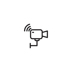 Line drawing of a security camera on icon. Minimalist line art of a security camera with a wireless signal, symbolizing home security or surveillance. Editable icon.