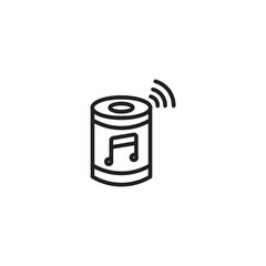 Line drawing of a smart speaker with a music note on icon. Minimalist line art of a smart speaker with a music note and a wifi symbol, symbolizing voice-activated music or smart home audio. Editable i