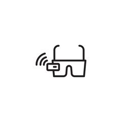 Line drawing of smart glasses on icon. Minimalist line art of smart glasses with a wireless symbol, symbolizing augmented reality or wearable technology