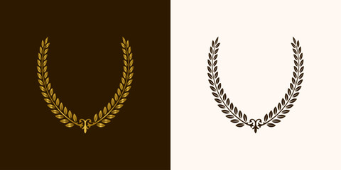 golden laurels wreaths and branches with leaves. swirls, twigs and flower ornaments. herbs, flowers and plants elements. vector design elements