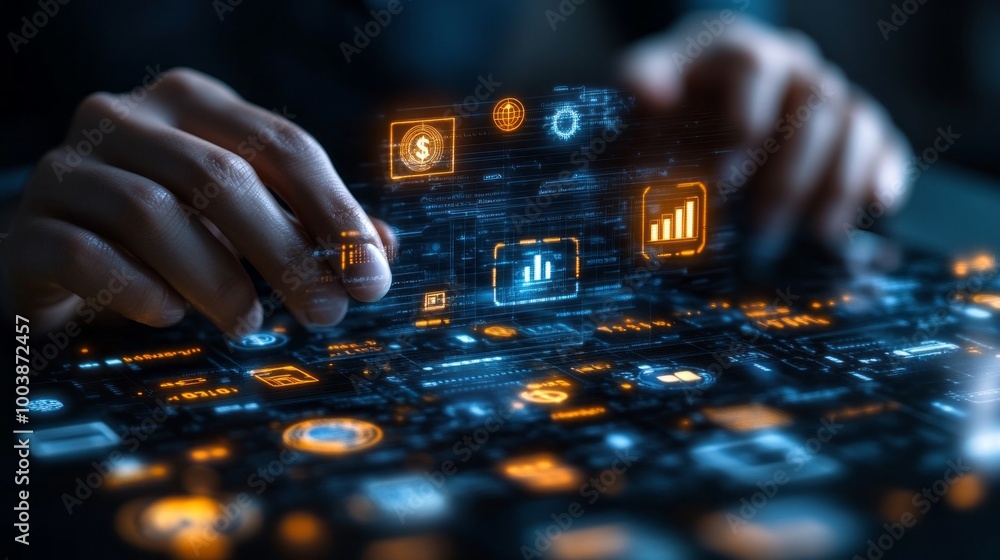 Fototapete a person is using a tablet with a screen displaying a variety of colorful icons