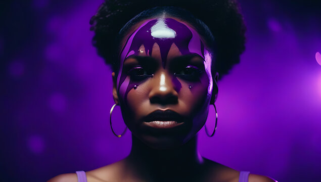 purple paint abstract african american woman expressing emotions like resentment nostalgia