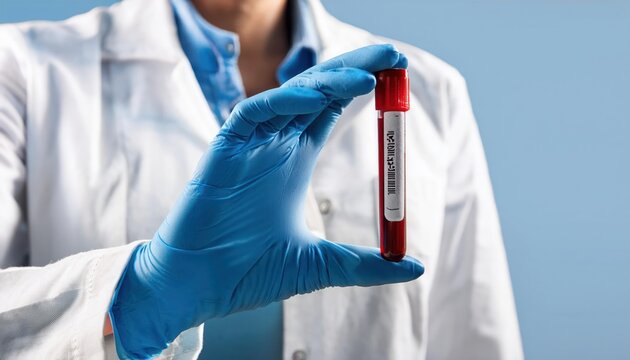 UK, Buckinghamshire, High Wycombe, Scientist holding hematology test vial