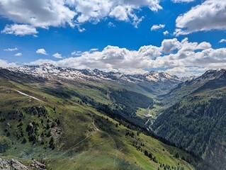 Scenery at Seehorn Davos mountains during summer vacation, hike, and family adventure