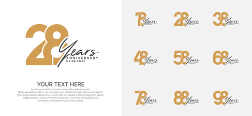 Anniversary logo set vector design, brown color for celebration event