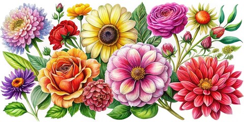 Captivating floral illustrations meticulously hand-drawn, ideal for enhancing creative projects and floral designs, showcasing a range of styles for boundless inspiration.