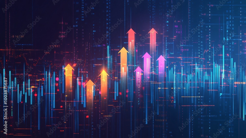 Poster abstract digital data flow with rising arrows