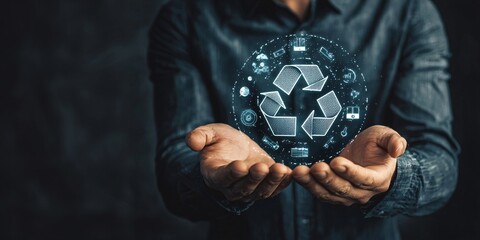 Man Holding Digital Recycling Symbol with Icons
