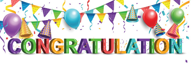 3D Congratulations design with confetti template background	