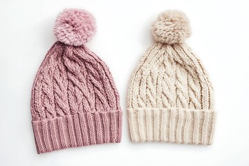 Two winter ski knit hat isolated