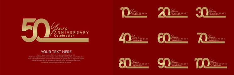 Anniversary logo set vector design, golden color for celebration event