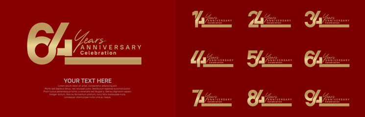Anniversary logo set vector design, golden color for celebration event