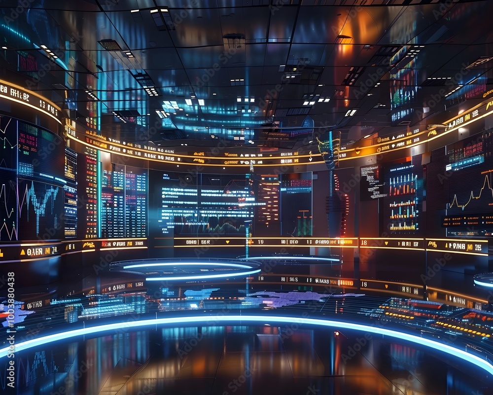 Poster futuristic exchange utilizing quantum internet for ultra fast trade processing and dynamic data disp