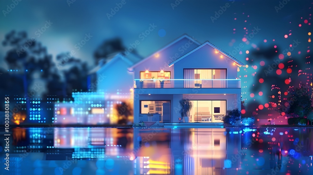 Poster smart home with connected appliances and devices optimizing energy efficiency