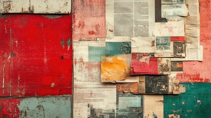 A textured wall with vibrant colors and layers. This image evokes a sense of history and time through its distressed and worn surfaces.
