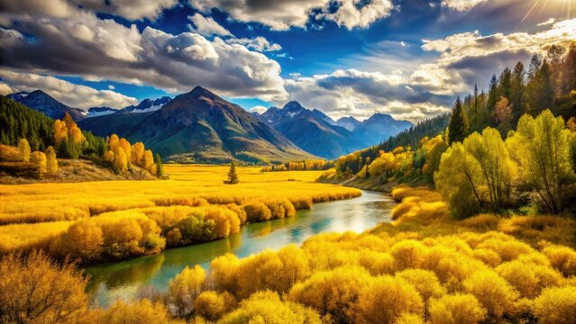 In a radiant xanthic scene, vivid colors illuminate the natural landscape, showcasing Earth&acirc;&euro;&trade;s beauty and the enchanting interplay between light and nature&acirc;&euro;&trade;s vibrant palette.