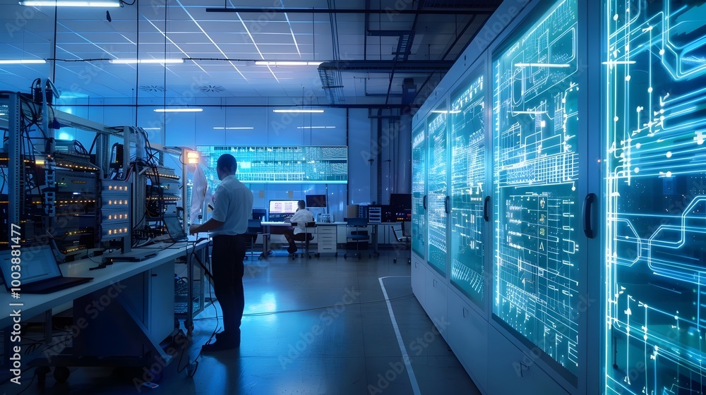 Poster high tech research lab studying smart grid technologies and energy systems