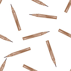 Flat style liquid eyeliner, beauty cosmetic element, self care seamless pattern. Illustration for beauty salon, cosmetic store, makeup design. Doodle sketch style.