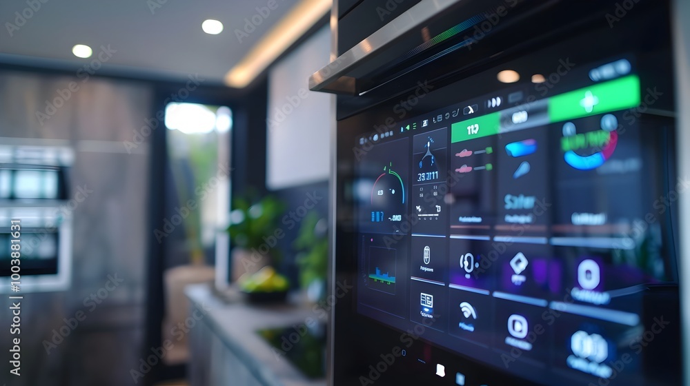 Poster smart grid control panel in home with touchscreen interfaces for energy management and optimization