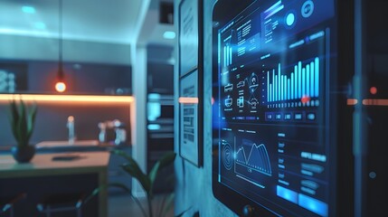 Naklejka premium Smart Grid Control Panel in Home Allows Energy Optimization Through Touchscreen Interfaces