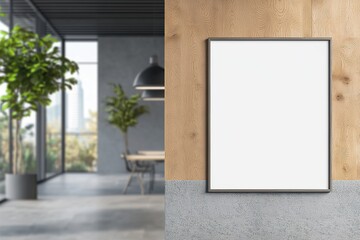 Fototapeta premium Picture mockup frame in white color in a corridor of a modern office interior. Ai generative