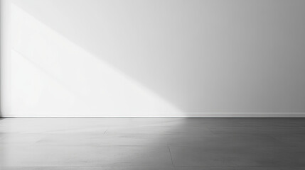 Minimalist plain white wall background with a grey floor, an empty room mockup template