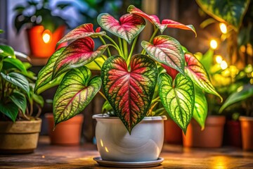 Fototapeta premium Lush green Nephthytis plants bring vibrant heart-shaped leaves into indoor spaces, enhancing home decor with their natural beauty and refreshing atmosphere. Perfect for any room!