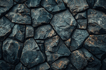Fototapeta premium Natural stone wall texture with rough surface and shades of gray in outdoor setting