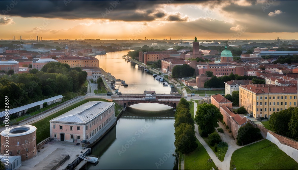 Sticker Enchanting sunrise illuminating Venices canal and bridge