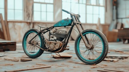 Fototapeta premium Vintage Motorcycle in Abandoned Industrial Setting