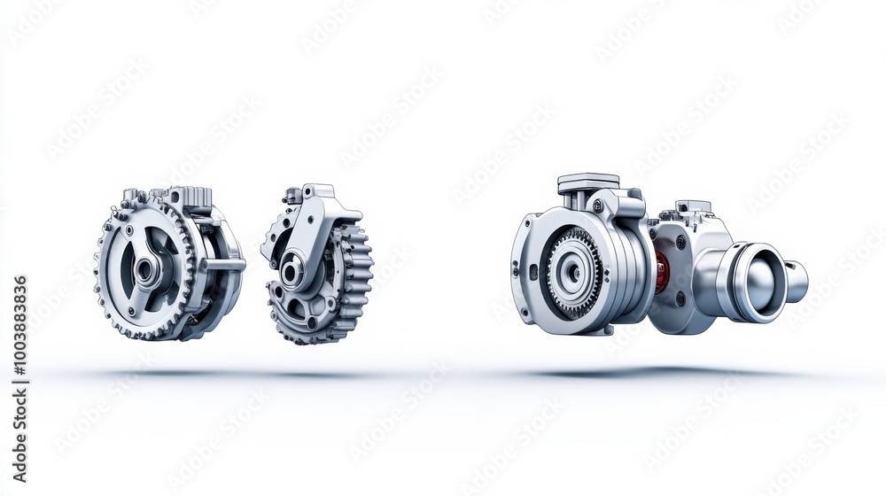 Aufkleber mechanical gears and components in 3d render