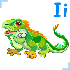 Vector cartoon illustration of iguana with letter 