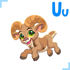 Vector cartoon illustration of urial with letter 