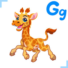 Vector cartoon illustration of a giraffe with letter 