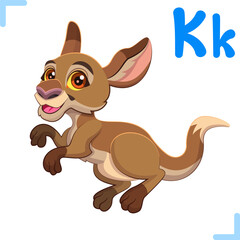 Vector cartoon illustration of a kangaroo with letter 