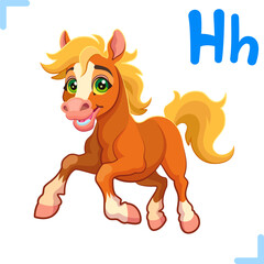 Vector cartoon illustration of a horse with letter 