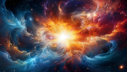 Obraz premium Stunning Cosmic Explosion: A Supernova Event Where a Star Has Exploded, Sending Powerful Shockwaves Through a Nearby Nebula, Creating a Breathtaking Display of Colors and Cosmic Energy in Space.