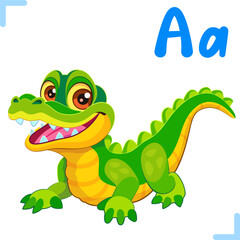 Vector cartoon illustration of an alligator with letter 