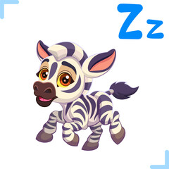 Vector cartoon illustration of a zebra with letter 