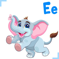Vector cartoon illustration of an elephant with letter 