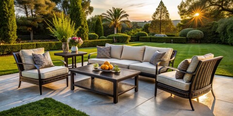 Luxurious outdoor furniture rental designed for upscale garden spaces and stylish patio environments, elevating your