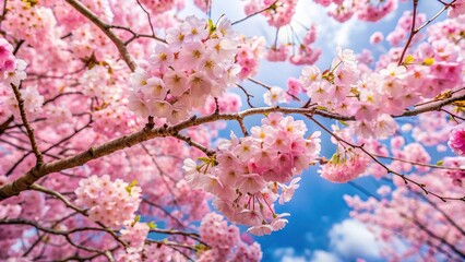 Low angle view of cherry blossoms covered tree branches with stunning wildlife