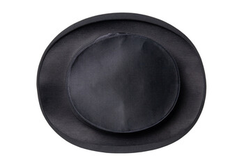 Chapeau claque. Antique black top hat. Old top hat. Folding cylinder. Cylinder hat isolated on a white background. Vintage men fashion. Clipping path.
