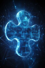 Digital Puzzle Piece on Blue Technology Background Abstract Concept for Problem Solving, Innovation