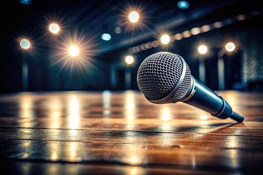 Low angle view of microphone falling onto stage floor