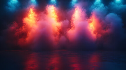 Fototapeta premium Colorful stage lighting with smoke
